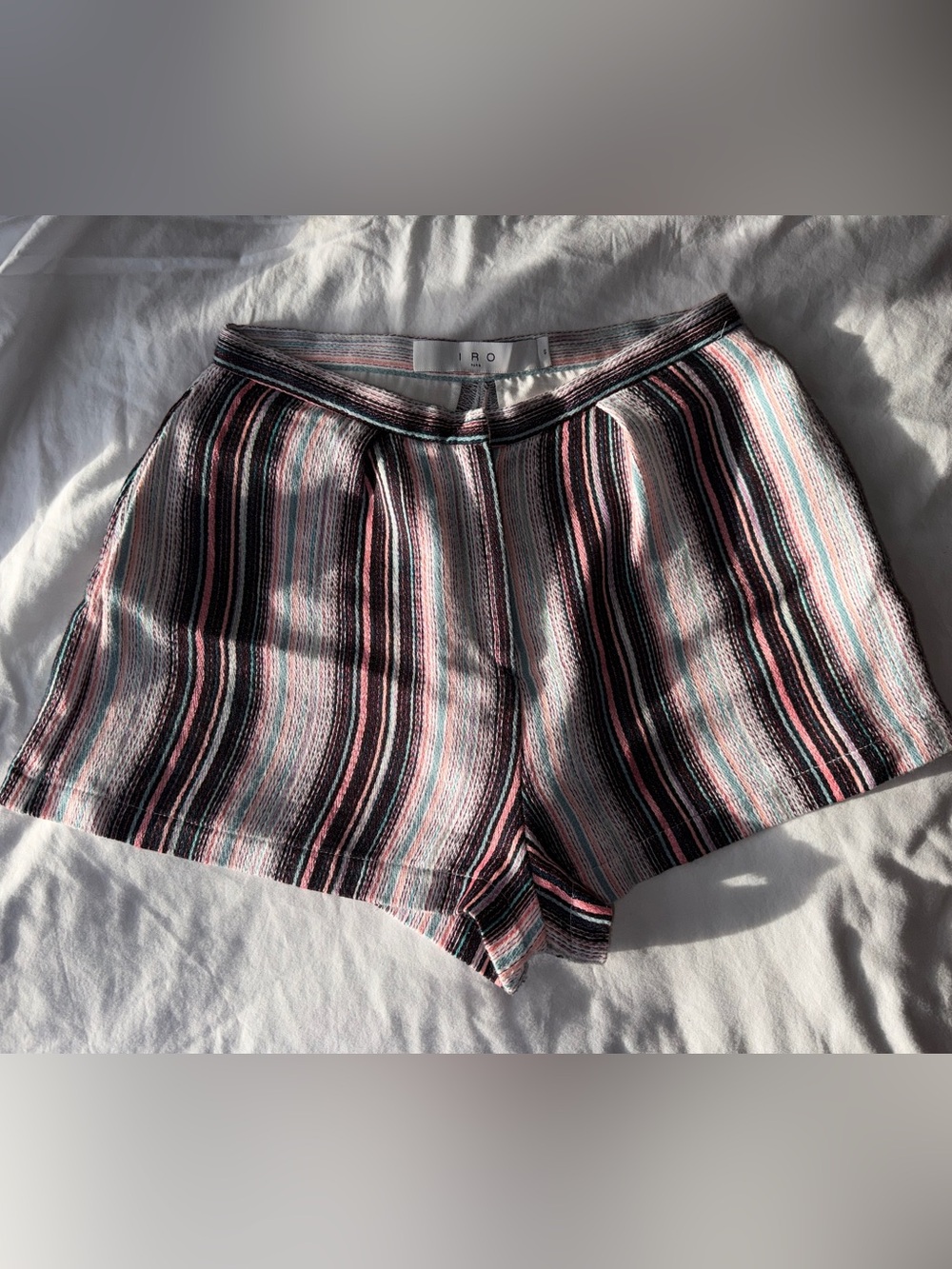 ✨ IRO Paris "Tolie" Pleat Front High-Waist Striped Shorts — Multicolor | Size 40